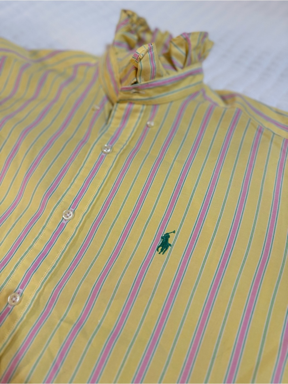 Upcycled Ralph Lauren Yellow Multi-Striped Button-Down Shirt - Picture 6 of 9